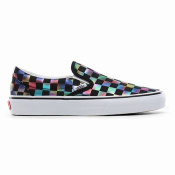 Vans Iridescent Check Classic - Naisten Slip-on kengät - Mustat/Valkoinen